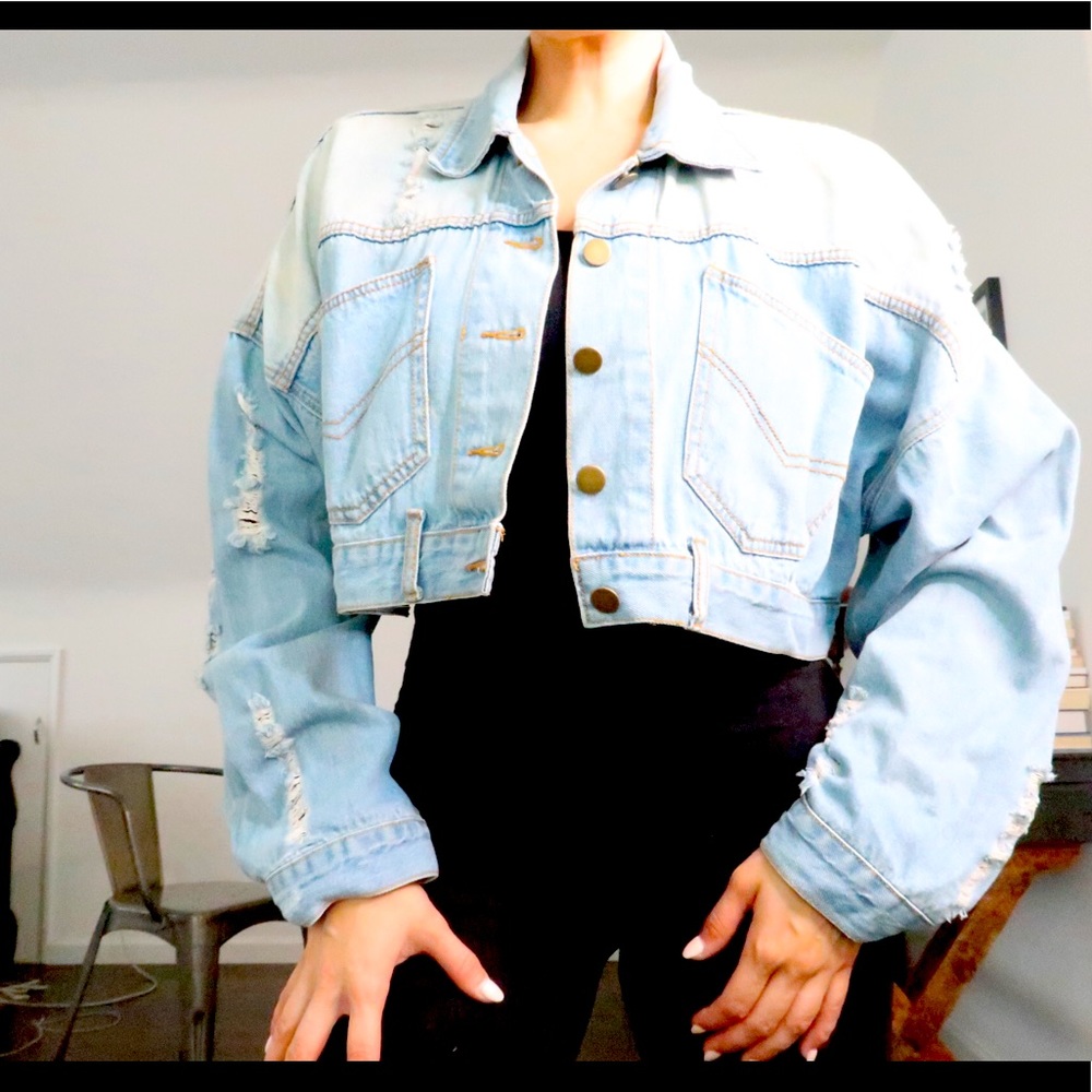 Distressed cropped Jean Jacket